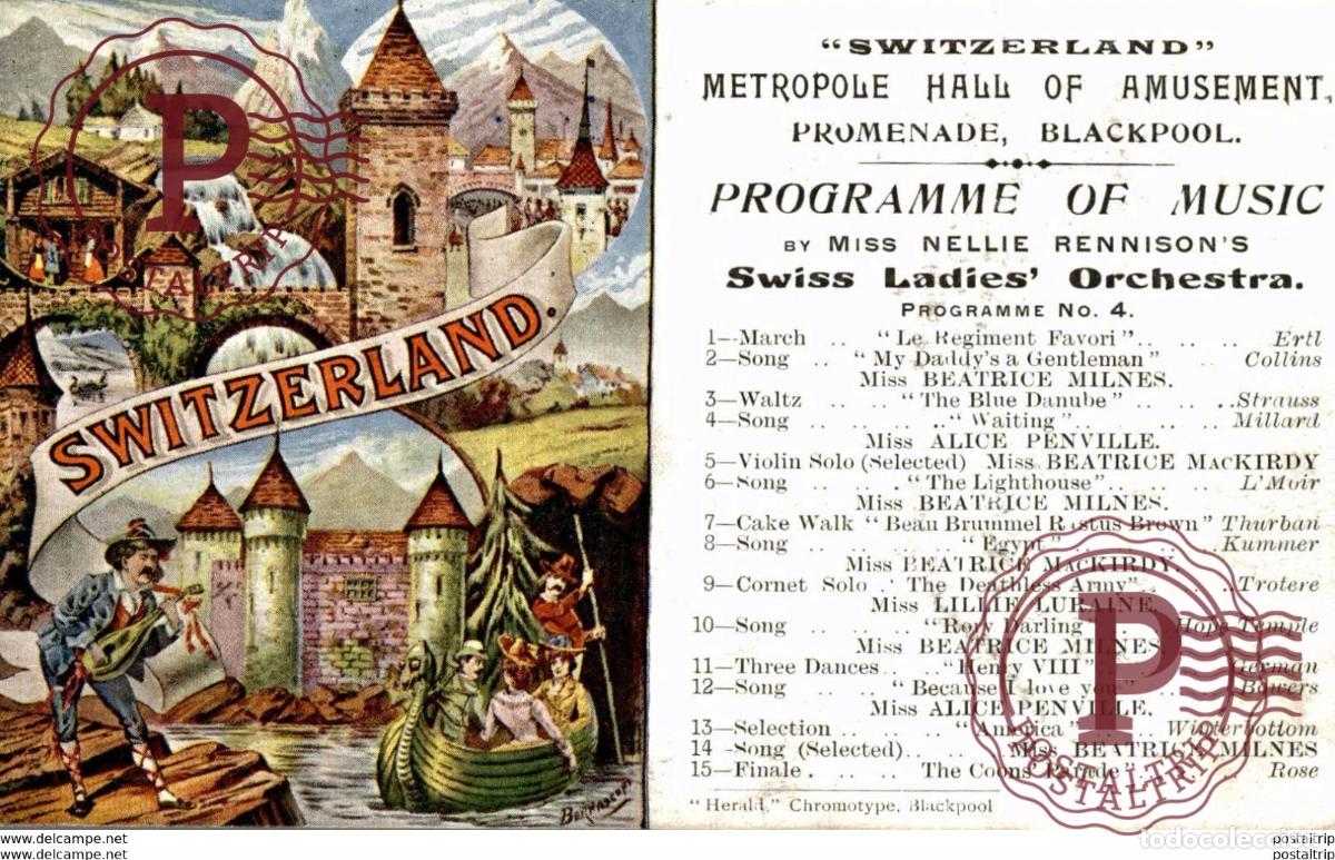 Postkarten: SWITZERLAND METROPOLE HALL OF AMUSEMENT PROMENADE BLACKPOOL advertising