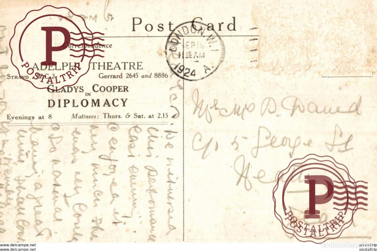 Postales: ADVERT 1924 ADELPHI THEATRE GLADYS COOPER IN DIPLOMACY