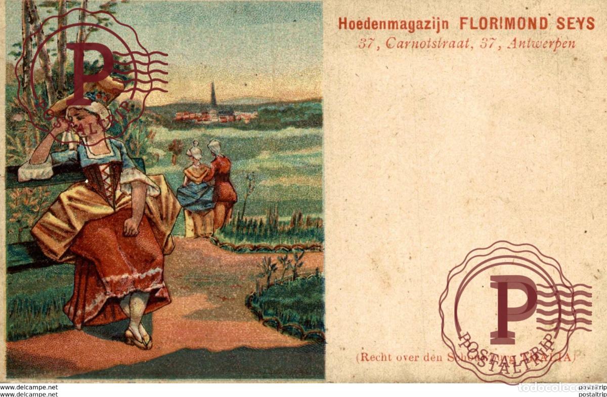 Postkarten: HOEDENMAGAZIJN FLORIMOND SEYS CARNOTSTRAAT 37 ANTWERPEN advertisement Advertising.