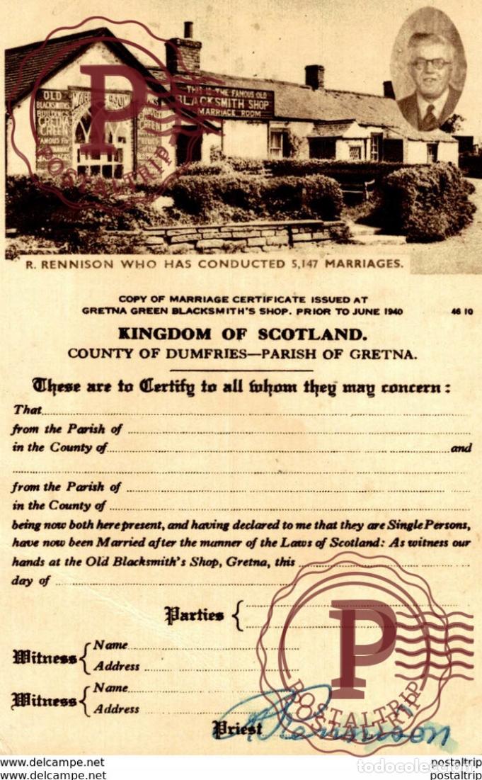Postais: OLD BLACKSMITHS SHOP MARRIAGE ROOM KINGDOM OF SCOTLAND COUNTY OF DUMFRIES -PARISH OLD POSTCARD