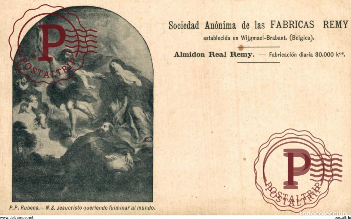 Postais: Sociedad An&oacute;nima de las FABRICAS REMY. Postal publicitaria ALMIDON REAL REMY PUBLICADO POR CONSTRUCC
