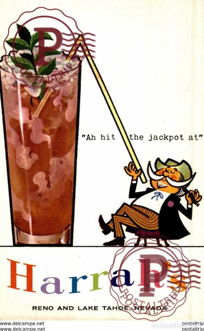Postales: PUBLICIDAD. ADVERTISING. I HIT THE JACKPOT AT HARRAHS RENO AN LAKE TAHOE, NEV.