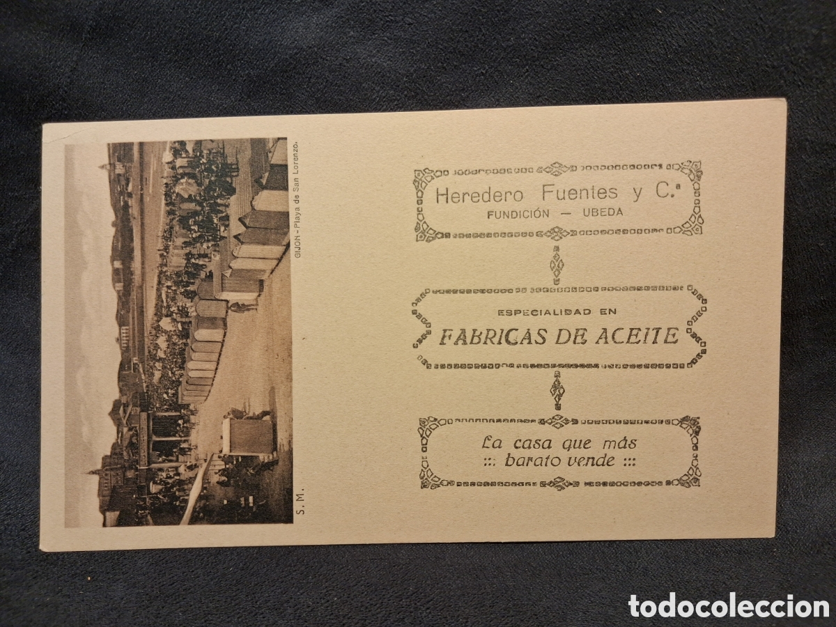 Postales: ANTIGUA POSTAL COMERCIAL PUBLICIDAD HEREDERO FUENTES Y CIA. FUNDICI&Oacute;N &Uacute;BEDA. GIJ&Oacute;N PLAYA SAN LORENZO
