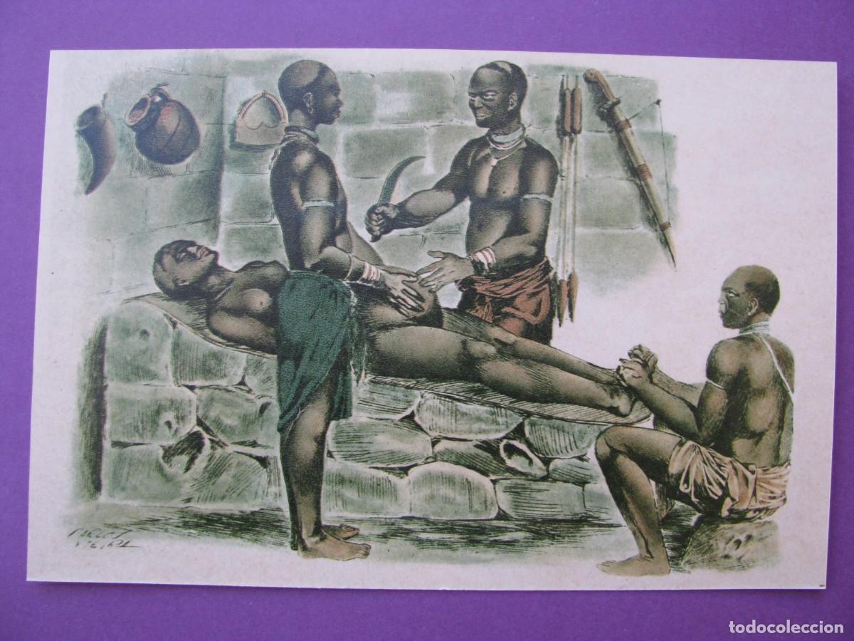 Postales: LAMINA PUBLICITARIA DE LABORATORIOS E. BOIZOT. S.A. 18X12 CM. LA OBSTETRICIA EN LA PRIMITIVA UGANDA.