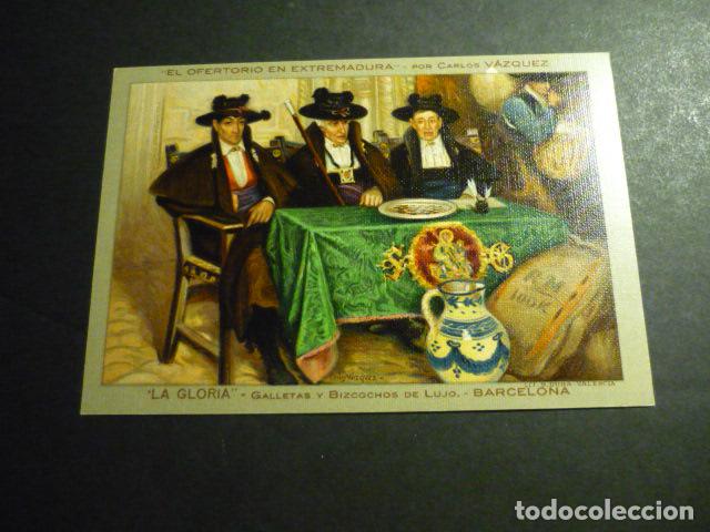 Postales: LA GLORIA GALLETAS BIZCOCHOS BARCELONA CARLOS VAZQUEZ EL OFERTORIO EXTREMADURA POSTAL PUBLICITARIA
