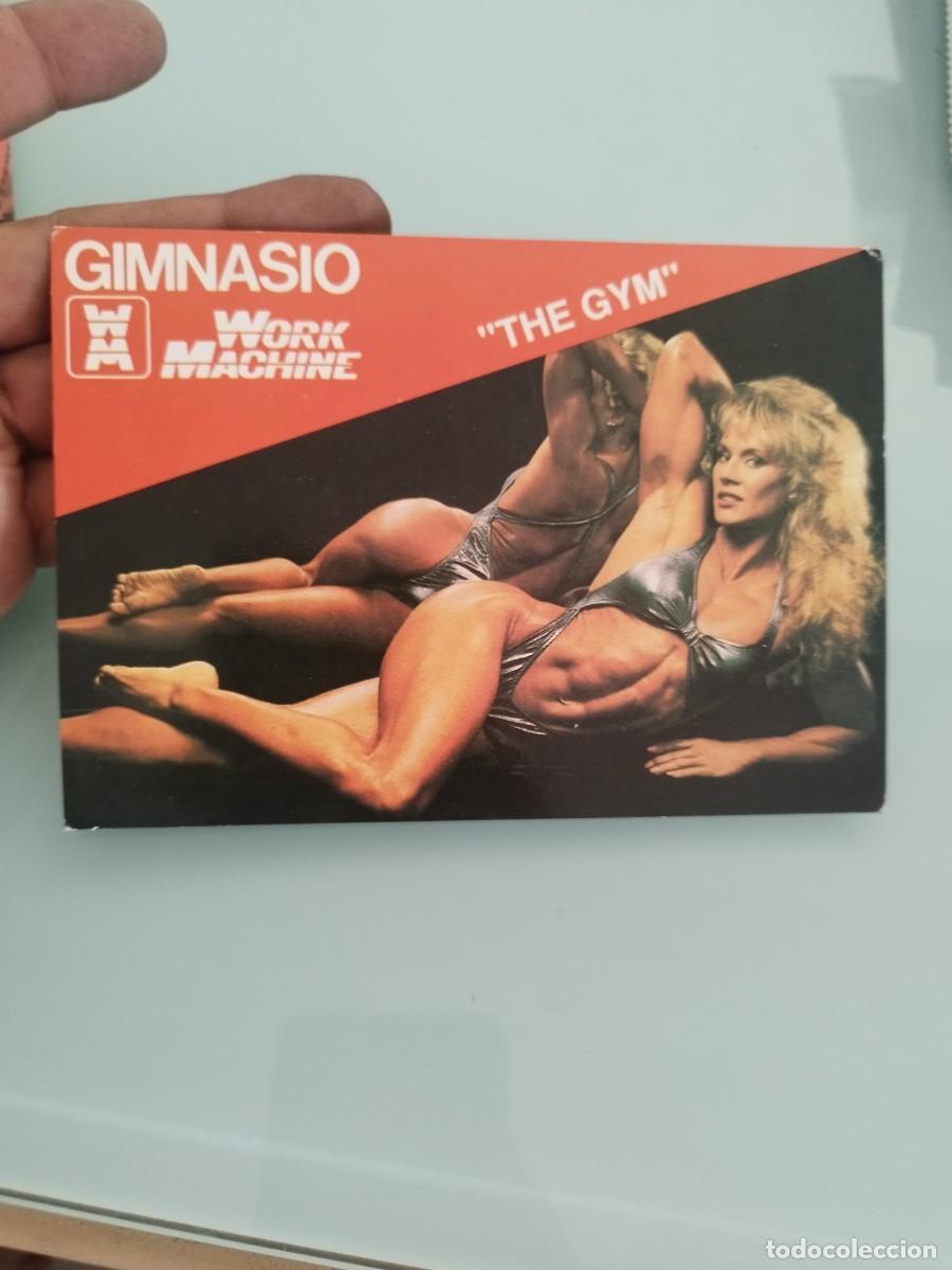 Postales: Tarjeta postal publicidad con Corinna Everson, fisicoculturista GIMNASIO AMWORKE MACHINE. The Gym.