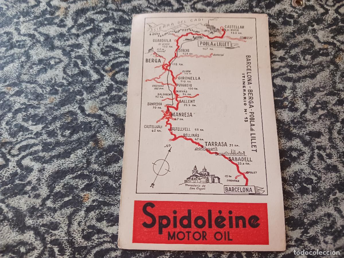 Postales: SPIDOLEINE MOTOR OIL. ITINERARIO roglan N&ordm; 13. BARCELONA - berga, pobla de l`illet.