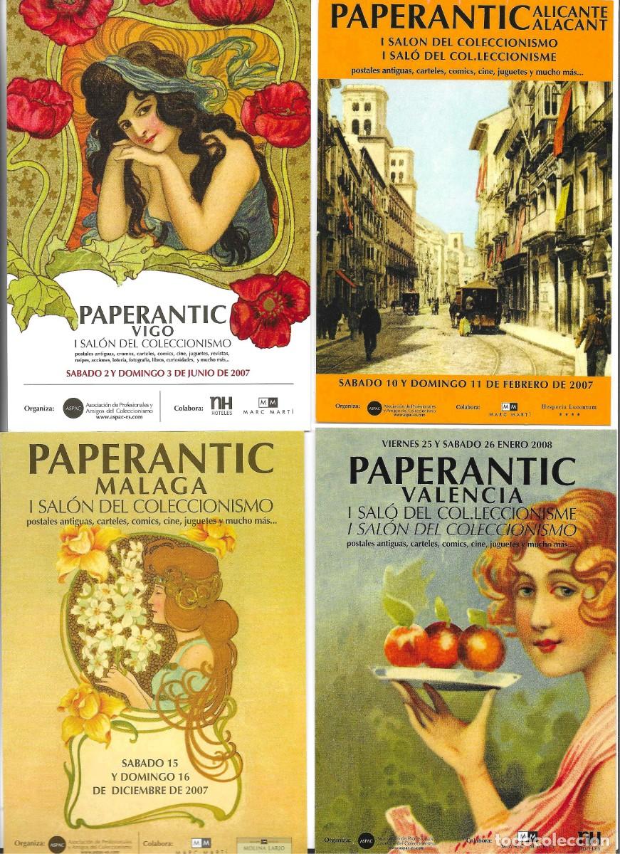 Postales: &rdquo;Paperantic Vigo, Alicante. M&aacute;laga, Valencia&rdquo; 4 postales Sal&oacute;n del Colecciomnismo 2007, 2008