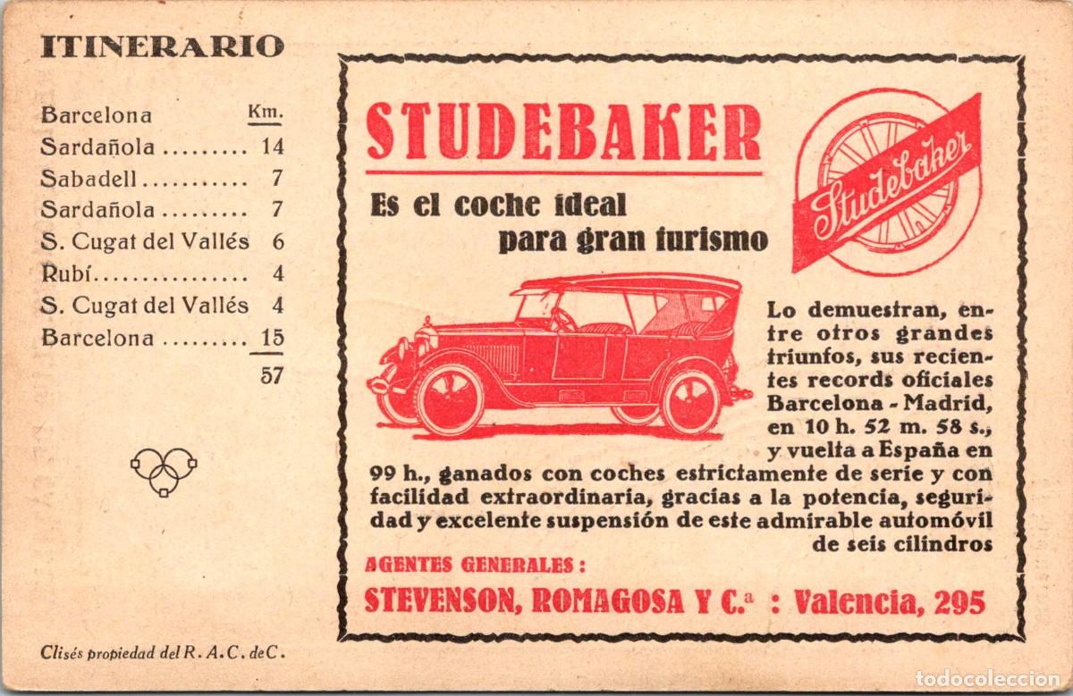 Postales: Real Autom&oacute;vil Club de Catalu&ntilde;a - Itinerario n&ordm; XI - Rev. Pub. Studebaker - Coche Ideal Gran Turismo