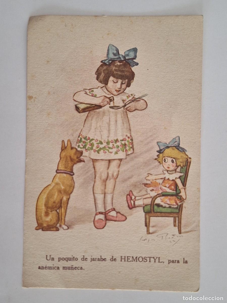 Postales: ANTIGUA POSTAL PUBLICIDAD JARABE HEMOSTYL NI&Ntilde;A JUGUETE MU&Ntilde;ECA RV 3021