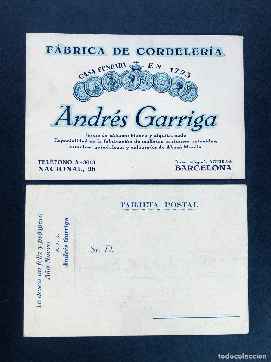 Postales: POSTAL PUBLICIDAD / F&Aacute;BRICA DE CORDELER&Iacute;A / ANDR&Eacute;S GARRIGA / BARCELONA