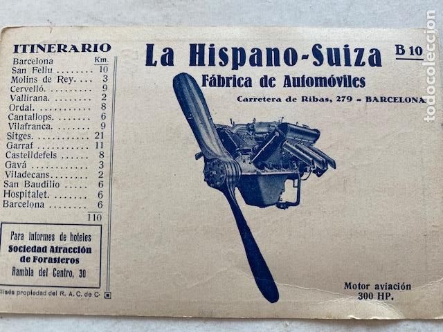 Postales: POSTAL PUBLICITARIA LA HISPANO SUIZA, FABRICA DE AUTOMOVILES - Real Automovil Club N&ordm; 10
