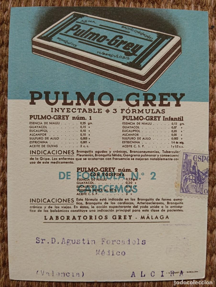 Postales: PUBLICIDAD MEDICAMENTO PULMO GREY CIRCULADA A ALCIRA