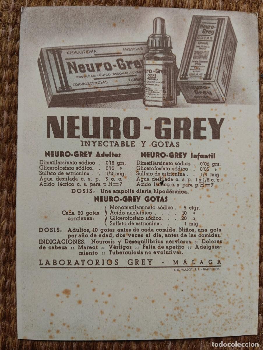 Postales: PUBLICIDAD MEDICAMENTO NEURO GREY - LABORATORIOS GREY - MALAGA