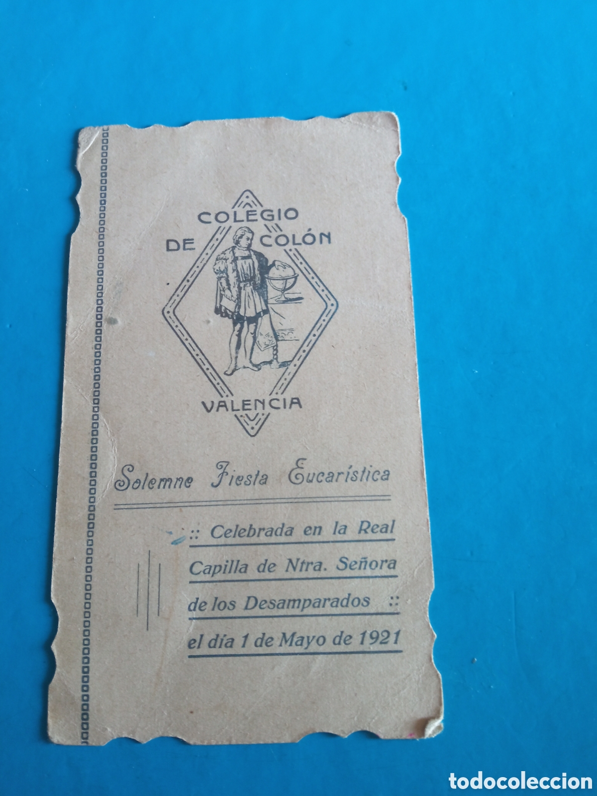 Postcards: Antiguo recordatorio, Colegio de Col&oacute;n, Valencia 1921, mide 11,7x6,6cm