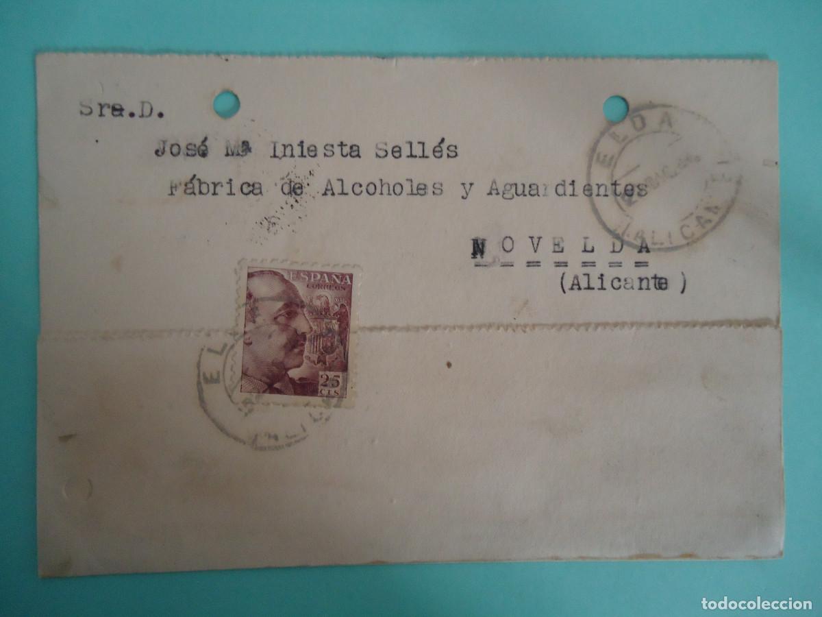Postales: TARJETA COMERCIAL DE TOMAS MARTINEZ VIDAL DIRIGIDA A NOVELDA, FABRICA DE ALCOHOLES. PP -13