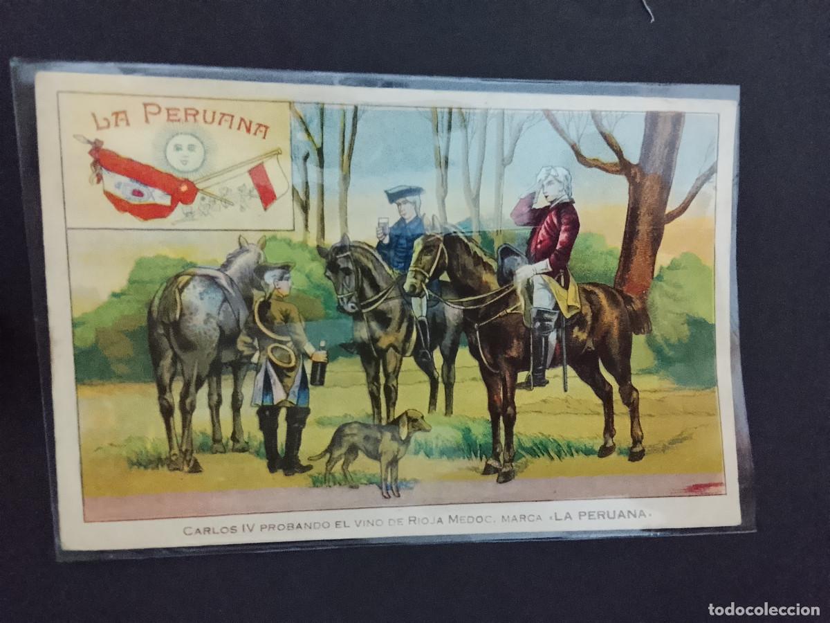 Postales: Postal publicitaria Carlos IV probando el vino de Rioja Medoc marca La Peruana