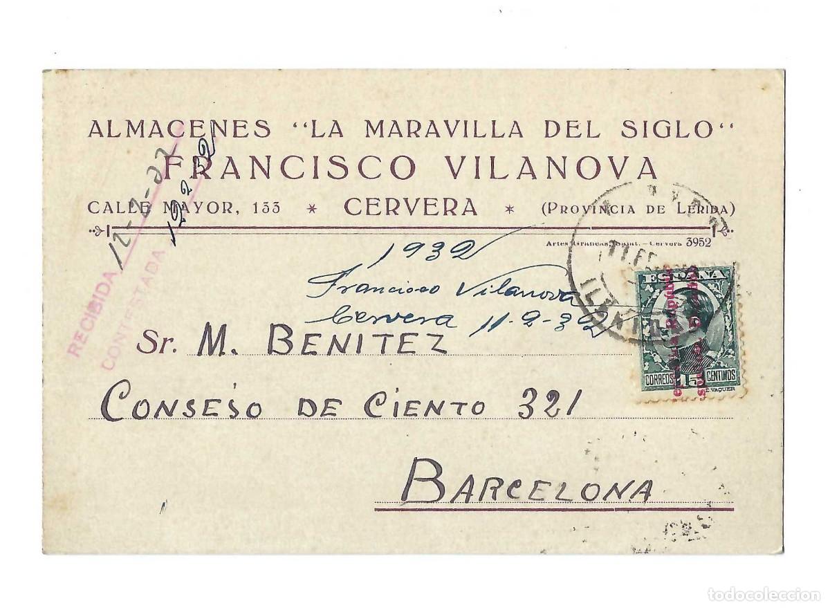 Postales: POSTAL PUBLICITARIA- ALMACENES LA MARAVILLA DEL SIGLO. FRANCISCO VILANOVA. CERVERA. 1932