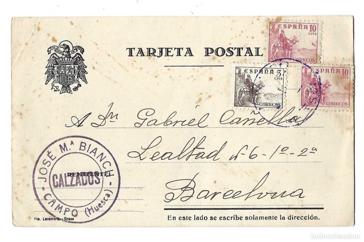 Postales: TARJETA PUBLICITARIA- CALZADOS. JOS&Eacute; M.&ordf; BIANCH. CAMPO. HUESCA. 1946