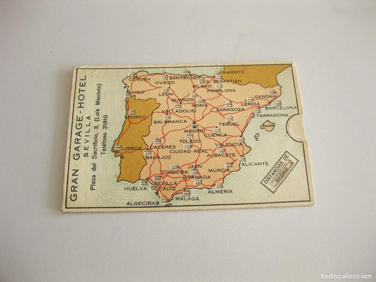 Postales: POSTAL PUBLICITARIA CON LAS DISTANCIAS KILOM&Eacute;TRICAS ENTRE CAPITALES. GRAN GARAGE HOTEL. SEVILLA