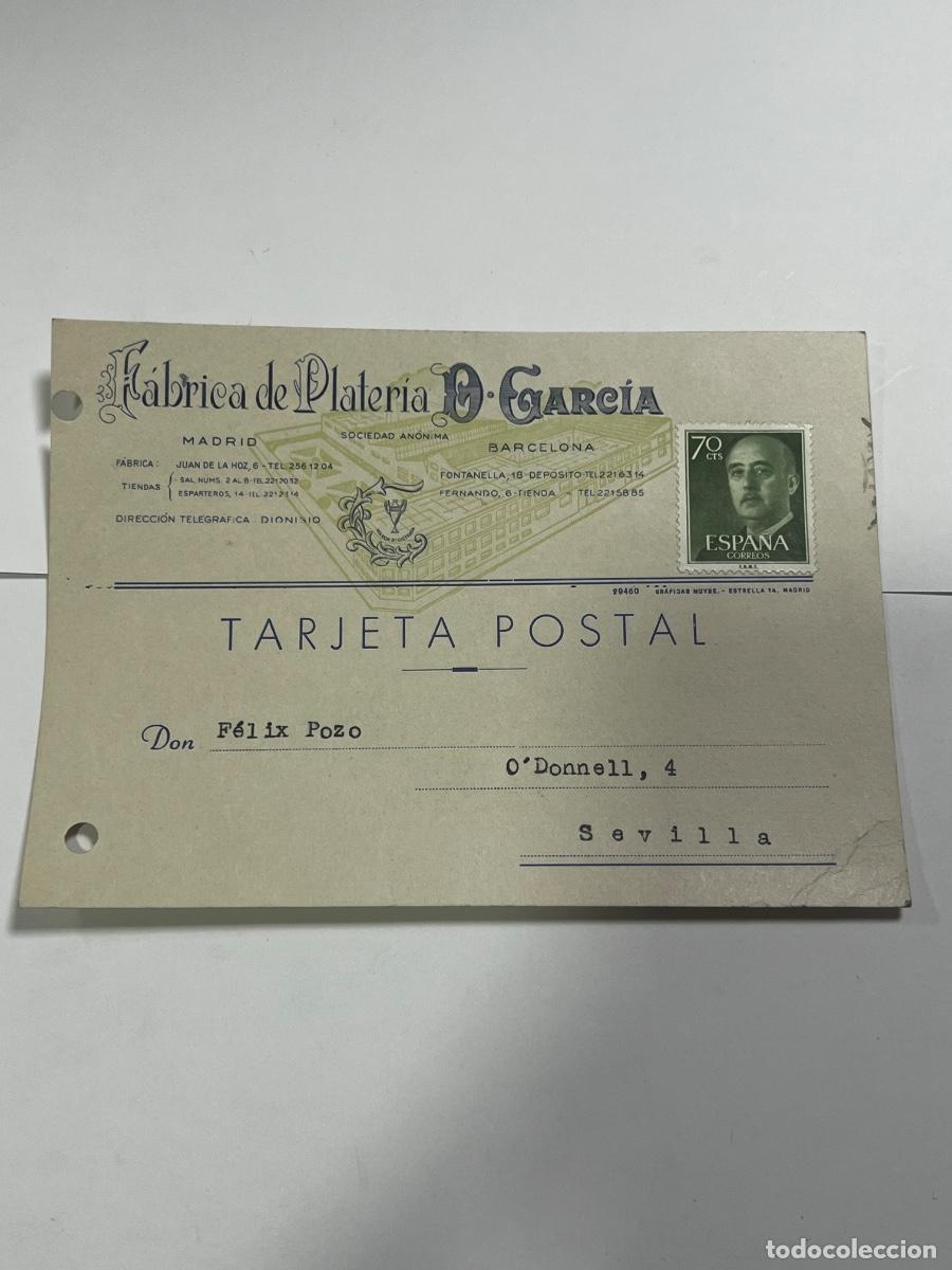 Postales: POSTAL PUBLICITARIA. FABRICA DE PLATER&Iacute;A D. GARCIA. MADRID, 1964.