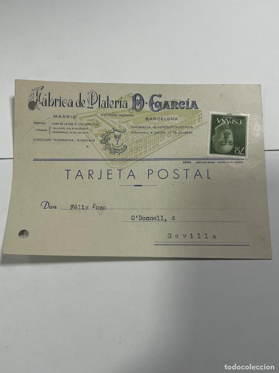 Postales: POSTAL PUBLICITARIA. FABRICA DE PLATER&Iacute;A D. GARCIA. MADRID, 1964.
