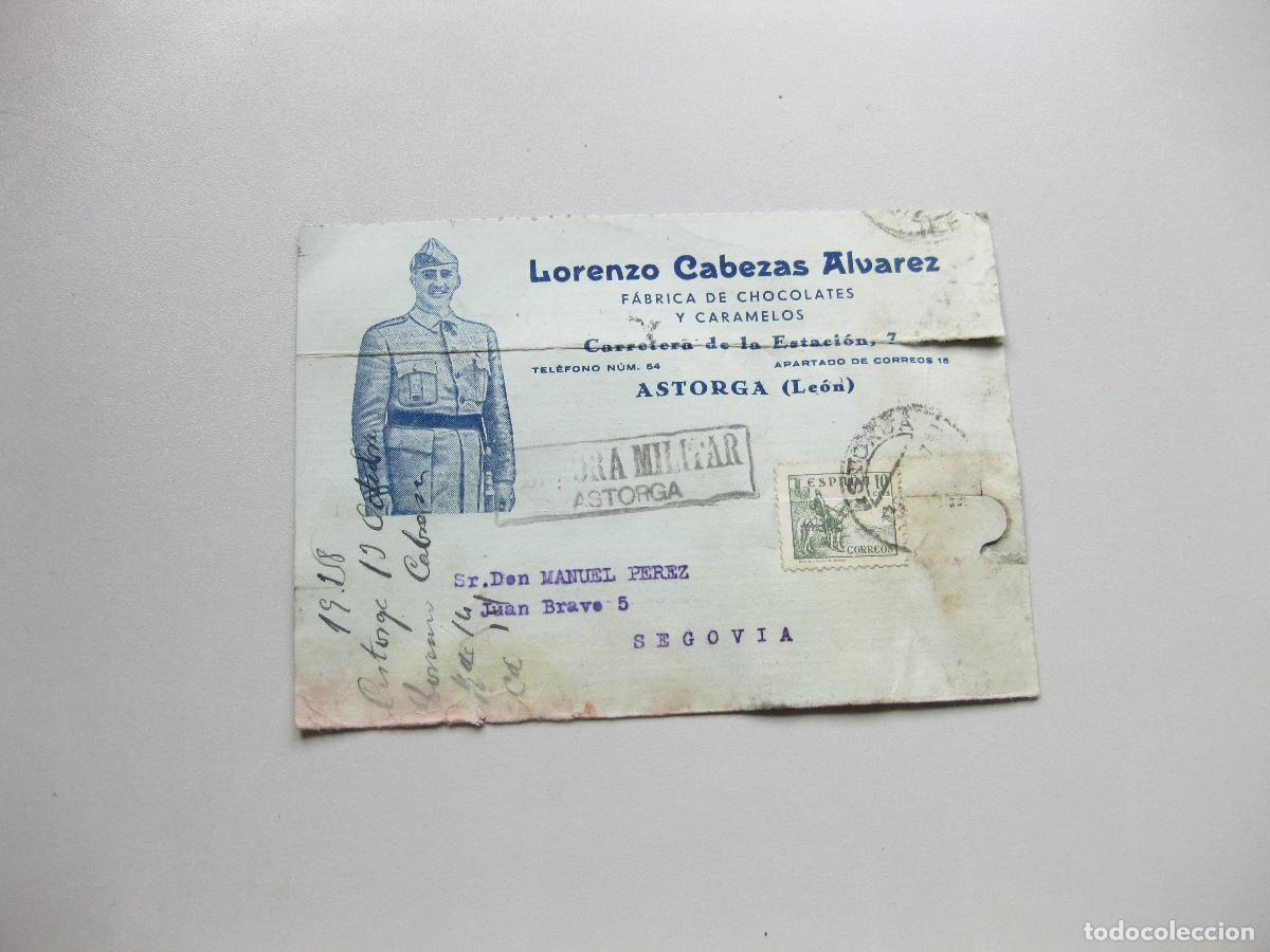 Postales: POSTAL DE LA F&Aacute;BRICA DE CHOCOLATES LORENZO CABEZAS. ASTORGA. CENSURA MILITAR. 1938. GUERRA CIVIL