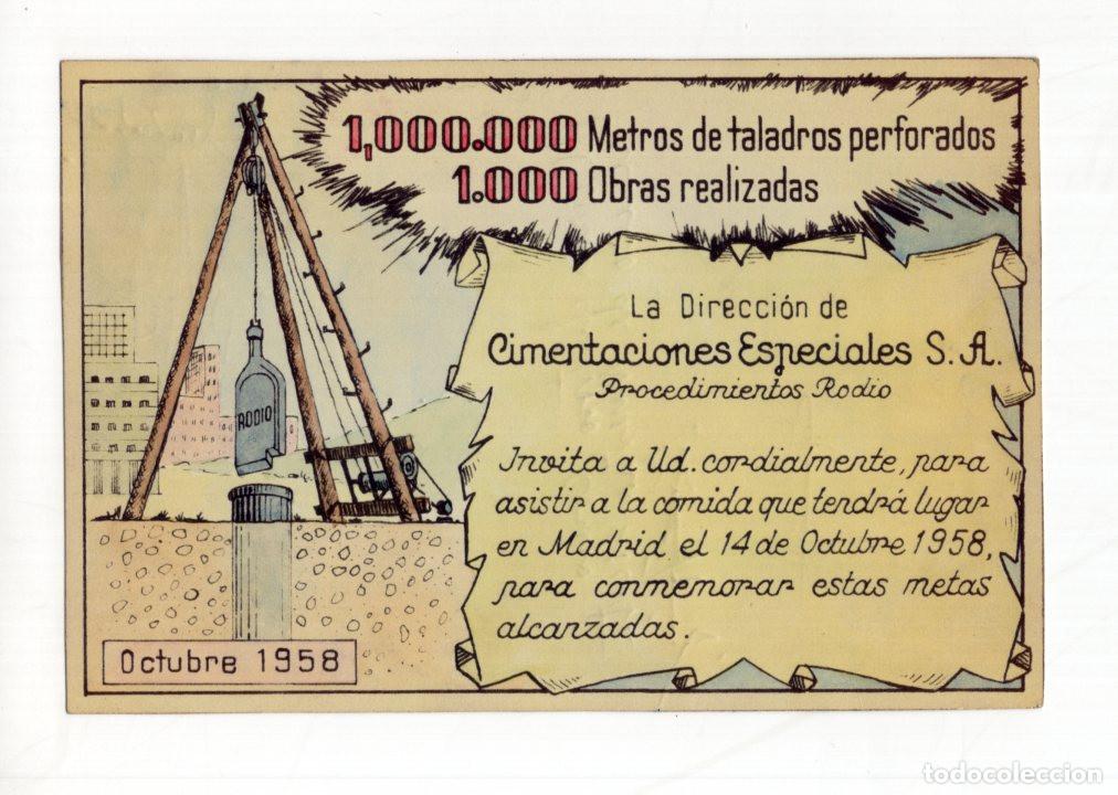 Postcards: POSTAL FIRMADA POR LOS ASISTENTES A LA COMIDA DE CIMENTACIONES ESPECIALES RODIO EN MADRID 14/10/1958