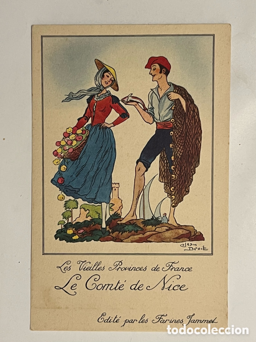 Postcards: Les Vieilles Provinces de France Le Comte de Nice FOLKLORE. Publicidad Farines Jammet (h.1930?)