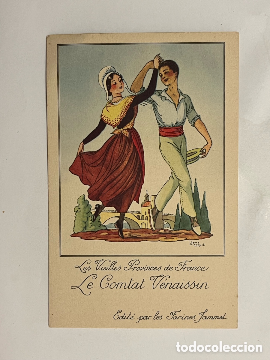 Cartoline: Les Vieilles Provinces de France Le Comtat Venaissin FOLKLORE. Publicidad Farines Jammet (h.1930?)