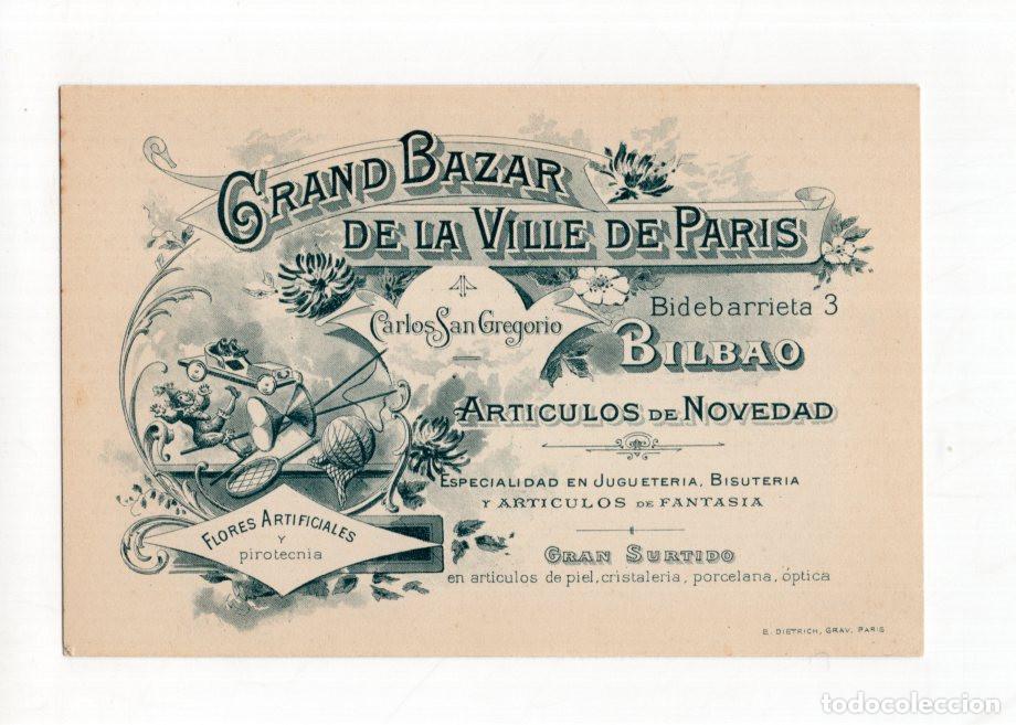 Postais: PUBLICITARIA GRAND BAZAR VILLE DE PARIS, BILBAO. CARLOS SAN GREGORIO. HACIA 1890. GRABADO PARIS.