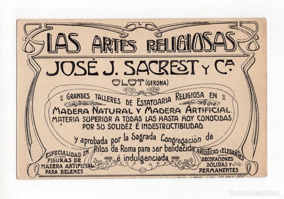 Postales: POSTAL ANTIGUA DE OLOT. SAN SEBASTI&Aacute;N, CON REVERSO PUBLICITARIO &rdquo;LAS ARTES RELIGIOSAS&rdquo;, SACREST.