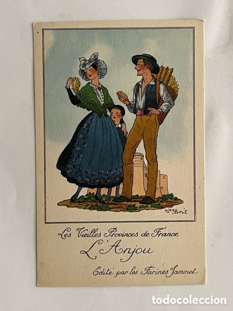 Postales: Les Vieilles Provinces de France L&rsquo;Anjou.. FOLKLORE. Publicidad Farines Jammet (h.1930?)