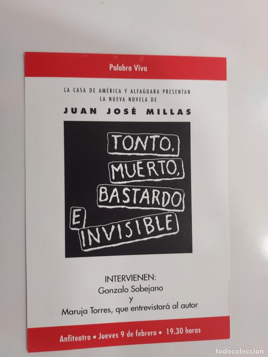 Postales: POSTAL PUBLICITARIA ALFAGUARA PRESENTACION LIBRO JUAN JOSE MILLAS, TONTO MUERTO BASTARDO INVISIBLE