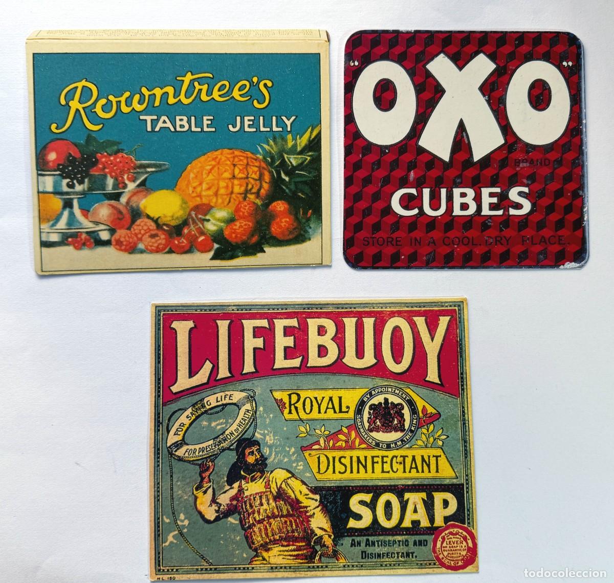 Postales: 3 POSTALES TROQUELADAS/ COLECCI&Oacute;N ROBERT OPIE - MUSEO EMBALAJES PUBLICIDAD GLOUCESTER / A&Ntilde;OS 80-90