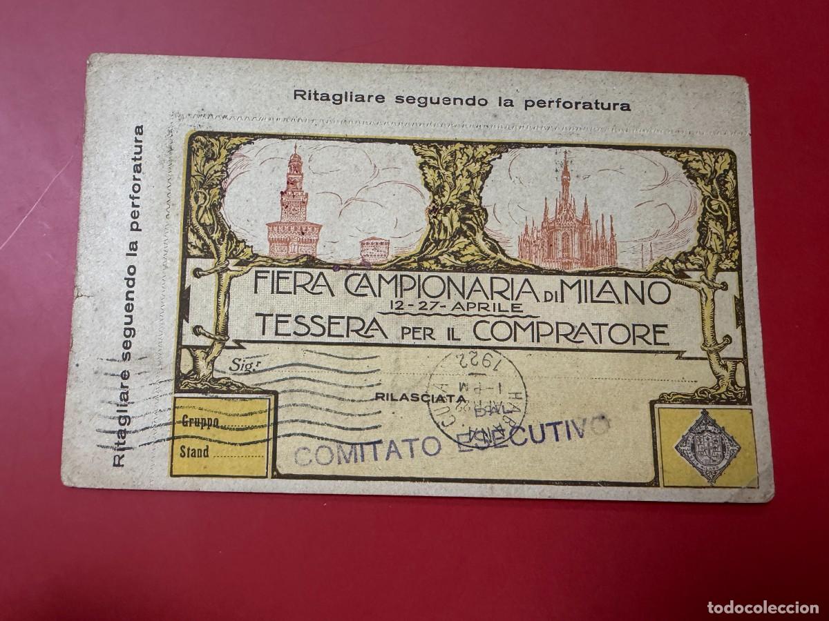 Postales: POSTAL PUBLICITARIA - FERIA DE MUESTRAS DE MIL&Aacute;N - TARJETA DE COMPRADOR - CIRCULADA A CUBA 1922