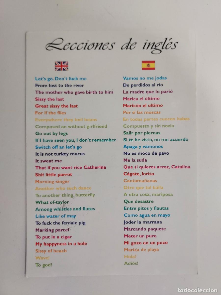Postales: POSTAL HUMORISTICA LECCIONES DE INGLES. Traducci&oacute;n ingl&eacute;s espa&ntilde;ol palabra por palabra. S/C