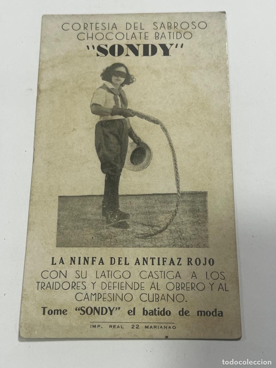 Postales: TARJETA PUBLICITARIA. SONDY EL BATIDO DE MODA. LA NINFA DEL ANTIFAZ ROJO.
