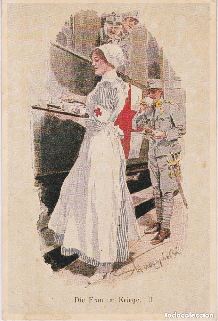 Postales: HISTORIA GRAFICA DEL SIGLO XX - DIE FRAU IM KRIEGE, CRUZ ROJA - MATEU CROMO - S/C