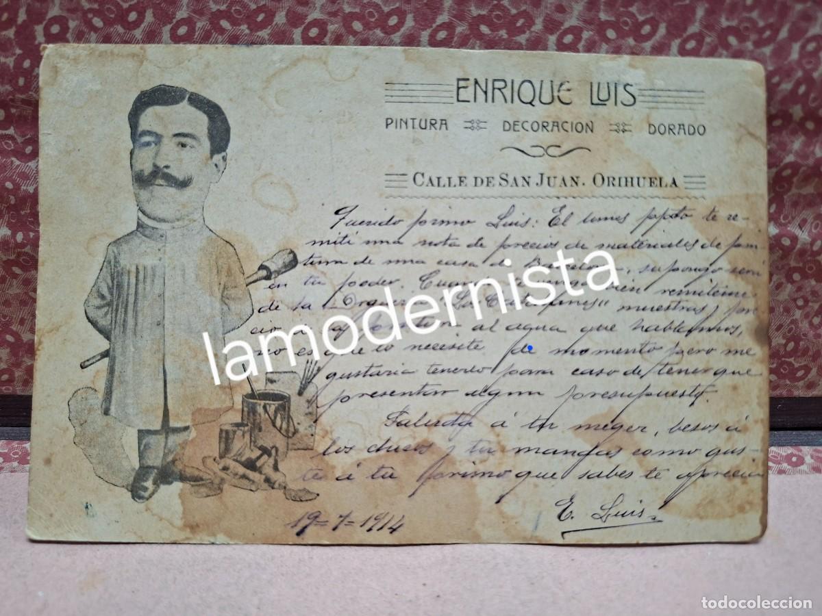 Postales: ANTIGUA TARJETA POSTAL PUBLICIDAD CARICATURA ENRIQUE LUIS PINTURA DECORACION ORIHUELA ALICANTE 1914