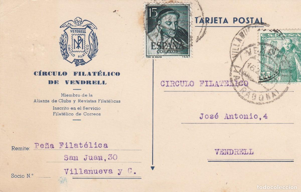 Postales: TARJETA COMERCIAL DEL C&Iacute;RCULO FILAT&Eacute;LICO DE VENDRELL - 1957