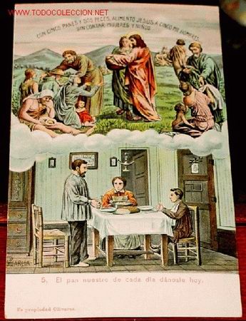 Cartes Postales: ANTIGUA ESTAMPA POSTAL RELIGOSA EL PADRE NUESTRO ILUSTRADO N&ordm; 5 - EL PAN NUESTRO DE CADA DIA DANOSLE