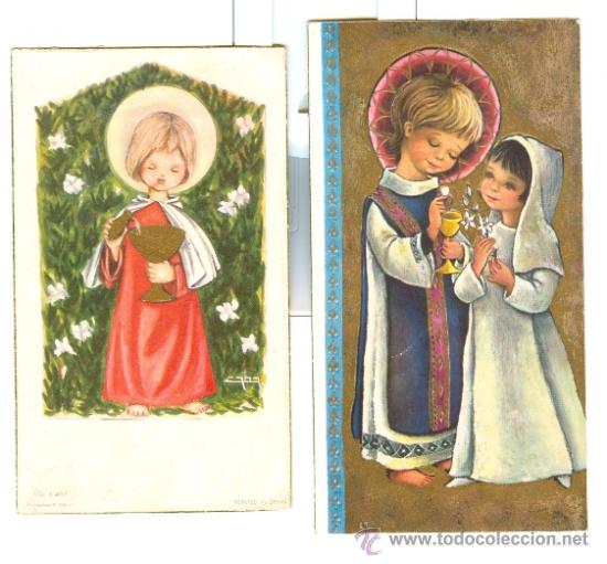 Postales: 2 RECORDATORIOS COMUNI&Oacute;N (1961 y 1964) - Foto 1