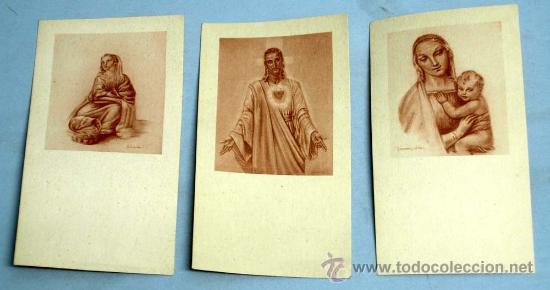 Postales: 3 estampas Sagrado Coraz&oacute;n Jes&uacute;s, Virgen con Ni&ntilde;o y Virgen Mar&iacute;a