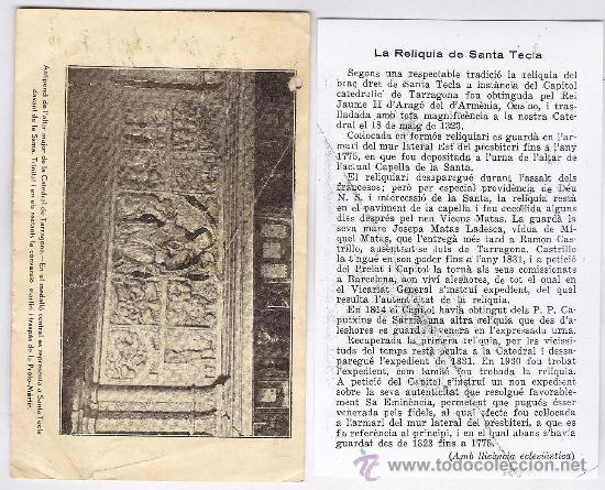 Cartoline: estampa / recordatorio - la reliquia de santa tecla - catedral de tarragona - a&ntilde;os 50