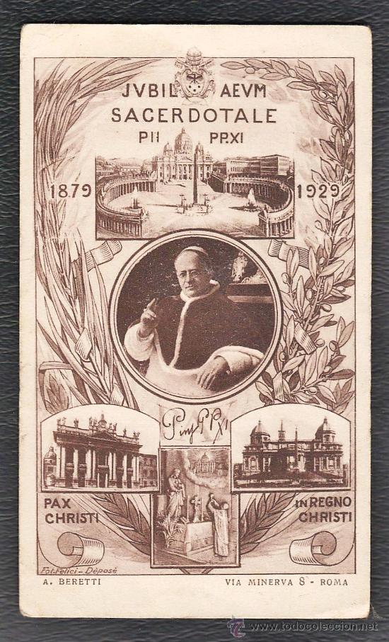 Postales: estampa / recordatorio - jubileo sacerdotal papa pio xi - a&ntilde;o 1929