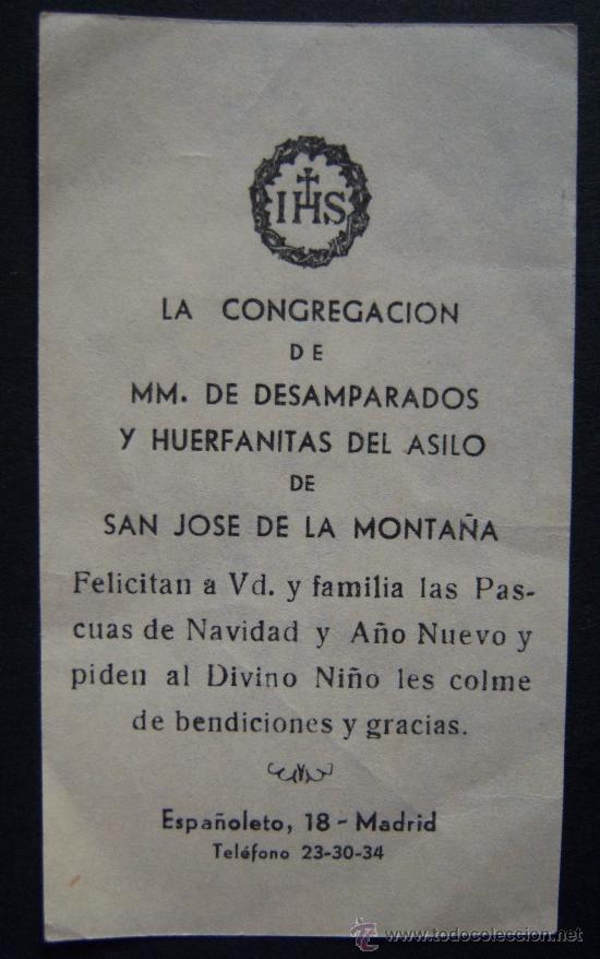 Postales: ESTAMPITA NI&Ntilde;O JES&Uacute;S DE Congregaci&oacute;n madres desamparados Huerfanitas Asilo. A&ntilde;os 50. Espa&ntilde;oleto 18