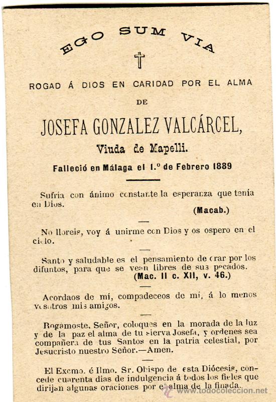 Postales: Recordatorio Defunci&oacute;n. M&aacute;laga 1889 - Foto 2