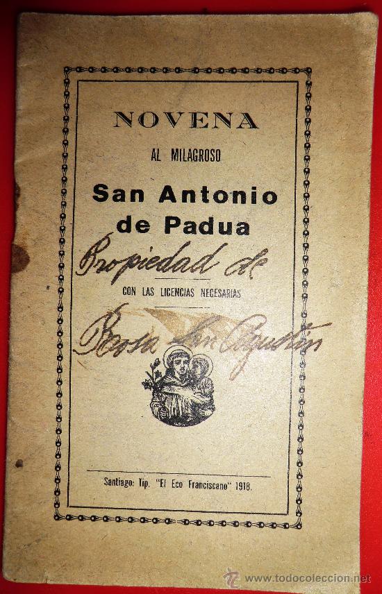 Postales: NOVENA AL MILAGROSO SAN ANTONIO DE PADUA.-A&ntilde;o 1918. 14X8,5 CMS. 40 PAGS