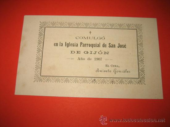 Postkarten: COMULGO EN LA IGLESIA PARROQUIAL DE SAN JOSE DE GIJON A&Ntilde;O DE 1907 EL CURA ANICETO GONZALEZ